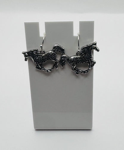 Filigree Metal Horse Dangle Earrings Hanging with Stopper Trotting