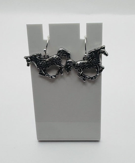 Filigree Metal Horse Dangle Earrings Hanging with Stopper Trotting