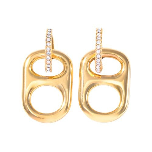 sun kissed pop tab earring 18k gold on copper huggie hoop with rhinestone