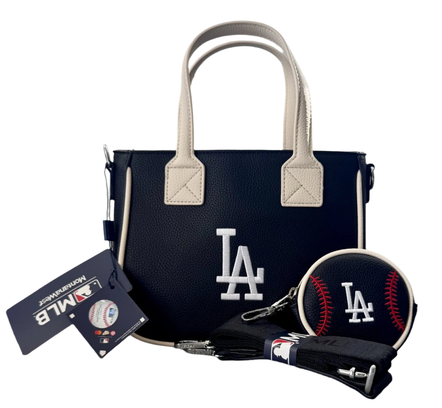 LA Dodger MLB Small Tote Bag with Double Handle and Removable Crossbody Strap and Baseball Coinpurse by Montana West