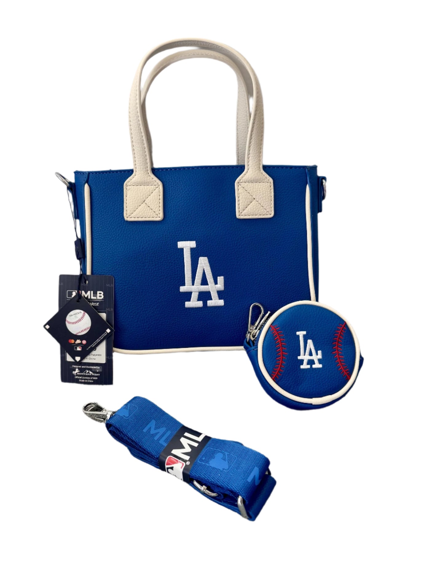 LA Dodger MLB Small Tote Bag with Double Handle and Removable Crossbody Strap and Baseball Coinpurse by Montana West