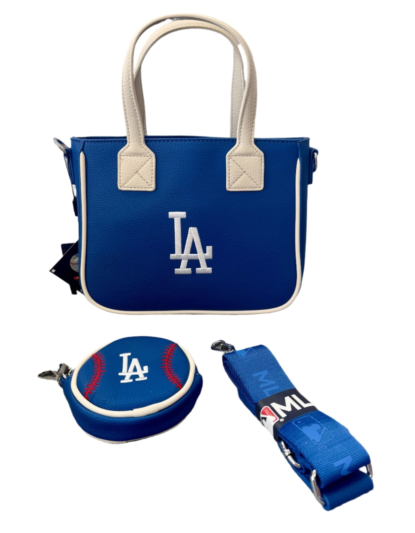 LA Dodger MLB Small Tote Bag with Double Handle and Removable Crossbody Strap and Baseball Coinpurse by Montana West