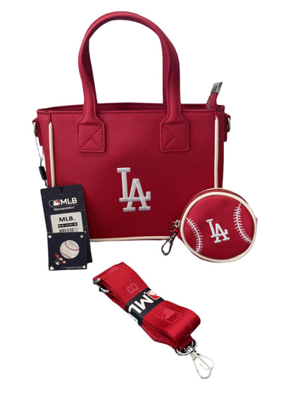 LA Dodger MLB Small Tote Bag with Double Handle and Removable Crossbody Strap and Baseball Coinpurse by Montana West