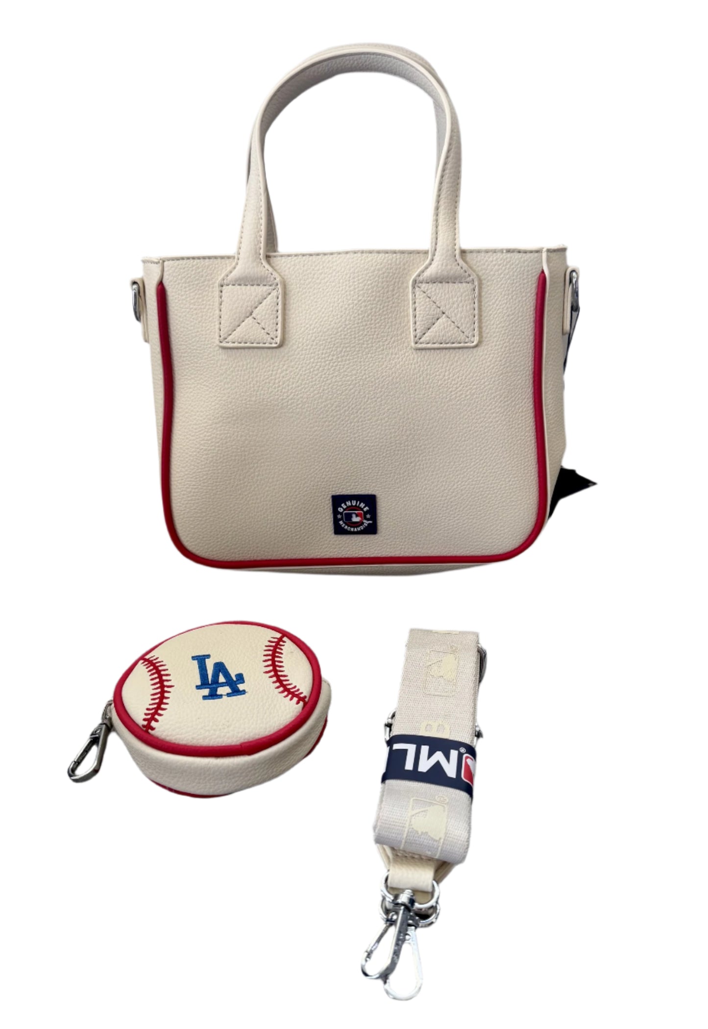 LA Dodger MLB Small Tote Bag with Double Handle and Removable Crossbody Strap and Baseball Coinpurse by Montana West