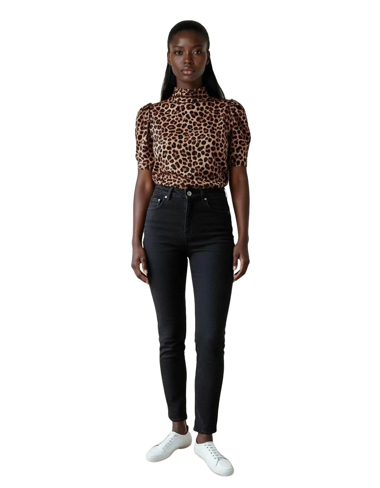 Leopard Tailored Top with Shoulder Pad Detail and Fitted Slight Crop