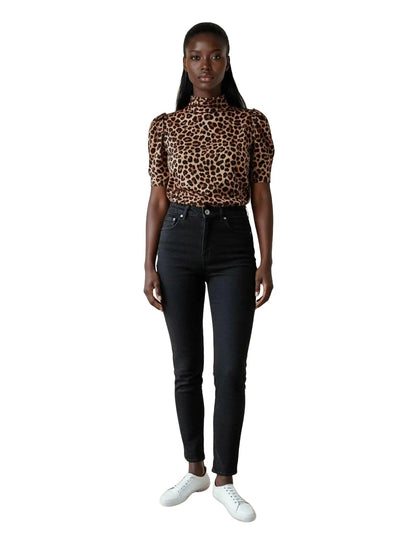 Leopard Tailored Top with Shoulder Pad Detail and Fitted Slight Crop