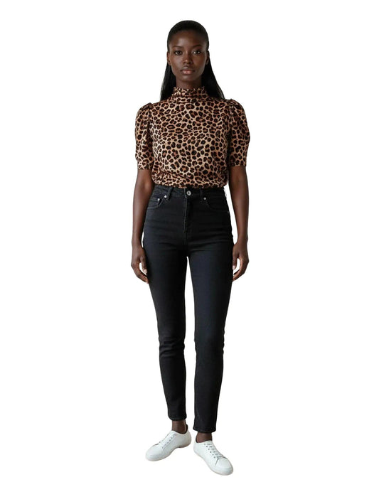 Leopard Tailored Top with Shoulder Pad Detail and Fitted Slight Crop