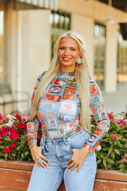 Modern West Collage Mesh Long Sleeve Top