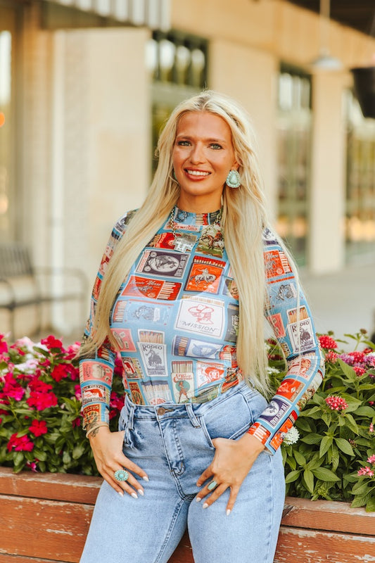 Modern West Collage Mesh Long Sleeve Top