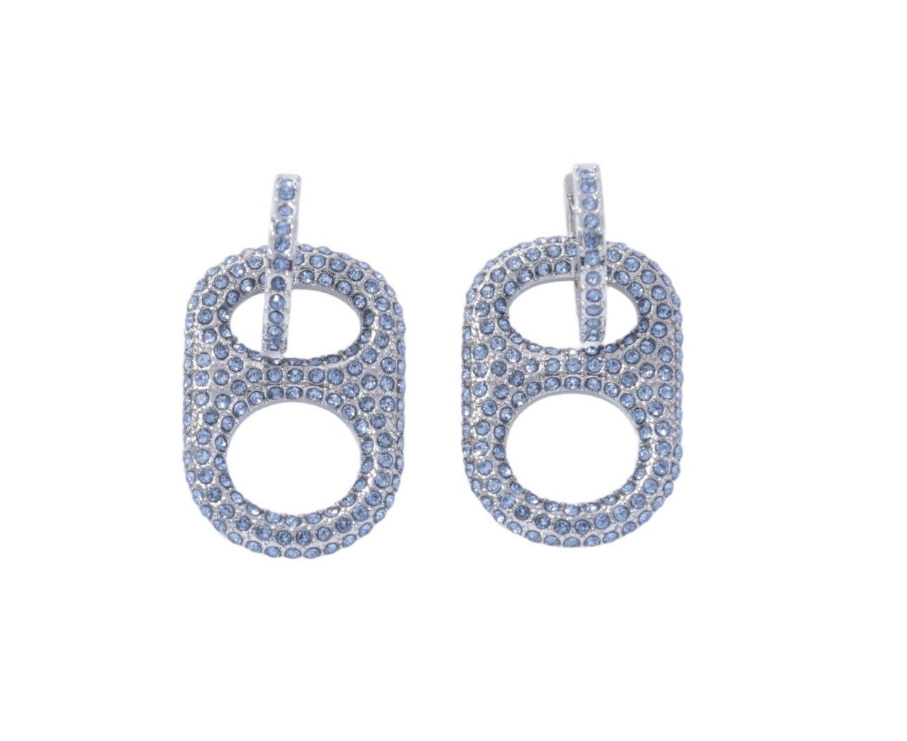 Luxe Cornflower Blue Rhinestones with Palladium (Silver) Pop Tab Huggie Hoop Earrings by Tab~ulous™