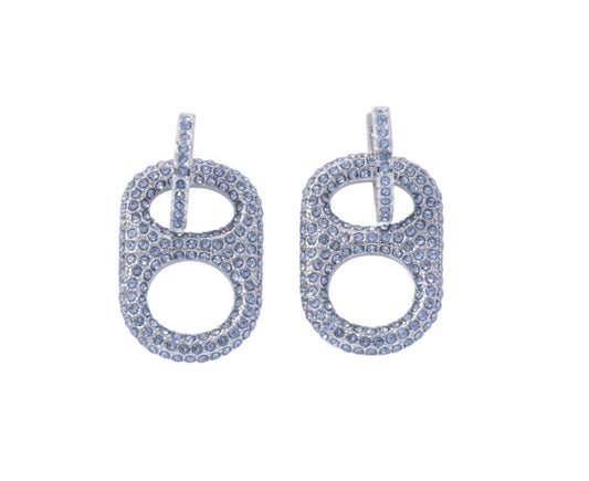 Luxe Cornflower Blue Rhinestones with Palladium (Silver) Pop Tab Huggie Hoop Earrings by Tab~ulous™
