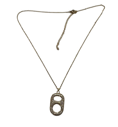 Luxe Silver Crush Floating Poptab Pendant Necklace front view with clear rhinestones gold 