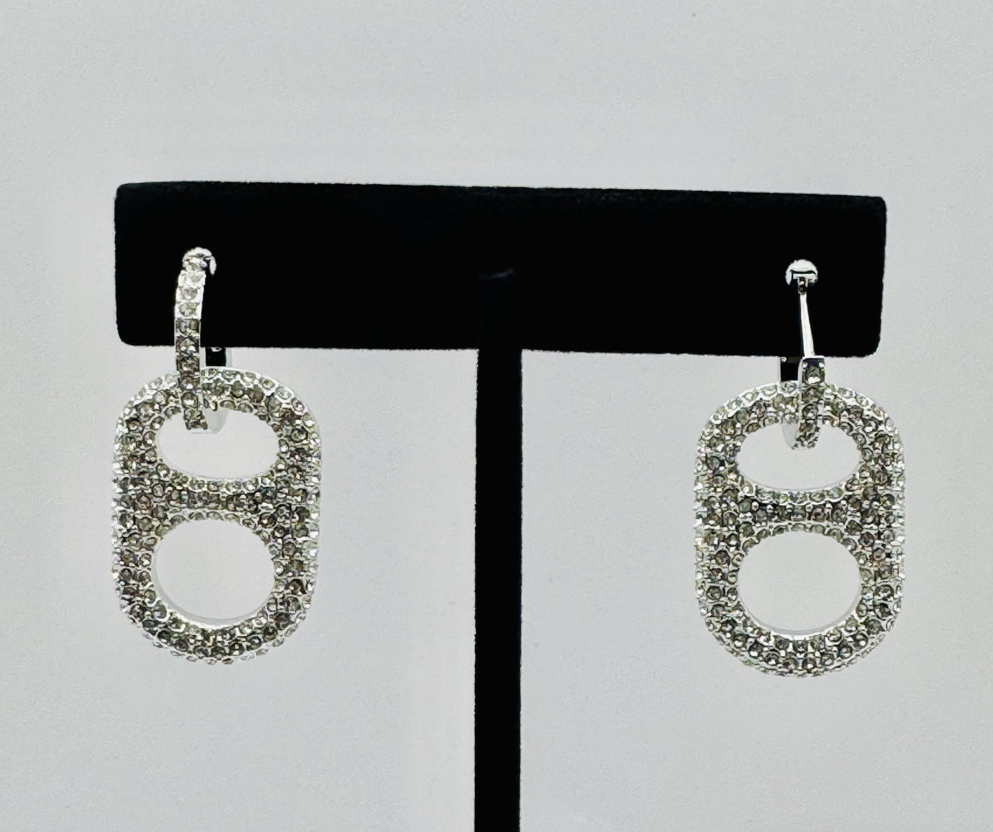 LUXE SILVER CRUSH POP TAB EARRINGS WITH CLEAR RHINESTONES