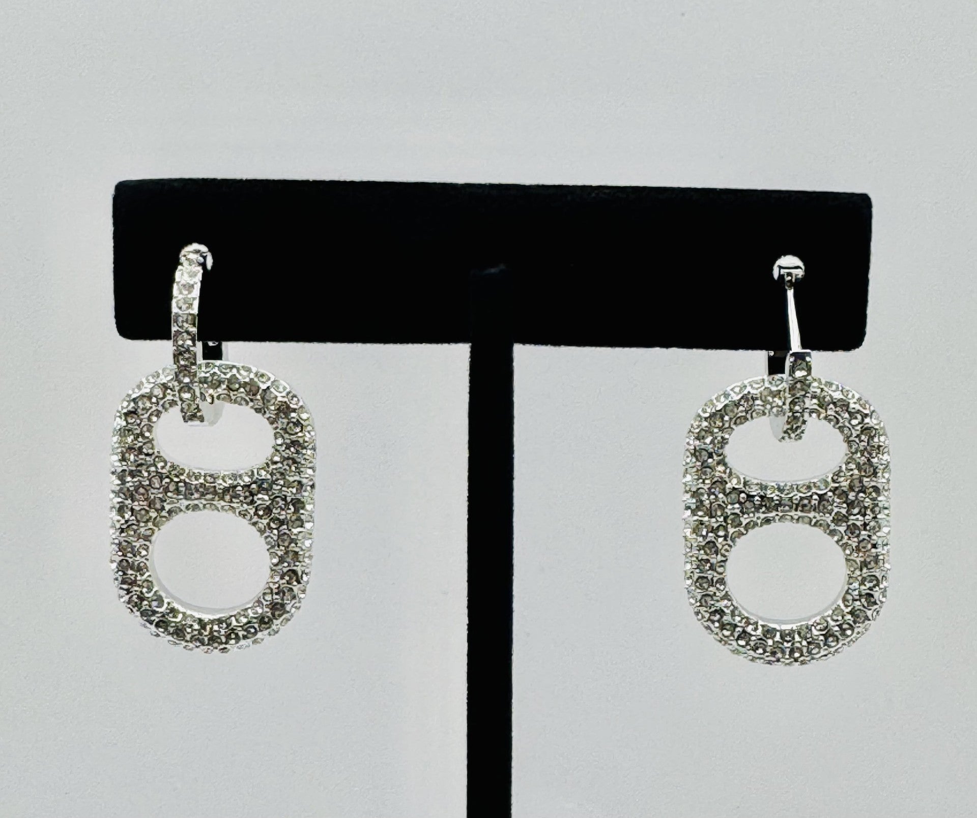LUXE SILVER CRUSH POP TAB EARRINGS WITH CLEAR RHINESTONES