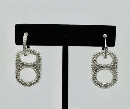 LUXE SILVER CRUSH POP TAB EARRINGS WITH CLEAR RHINESTONES