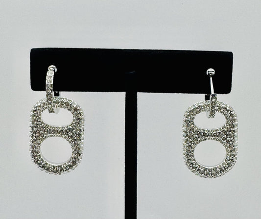 LUXE SILVER CRUSH POP TAB EARRINGS WITH CLEAR RHINESTONES
