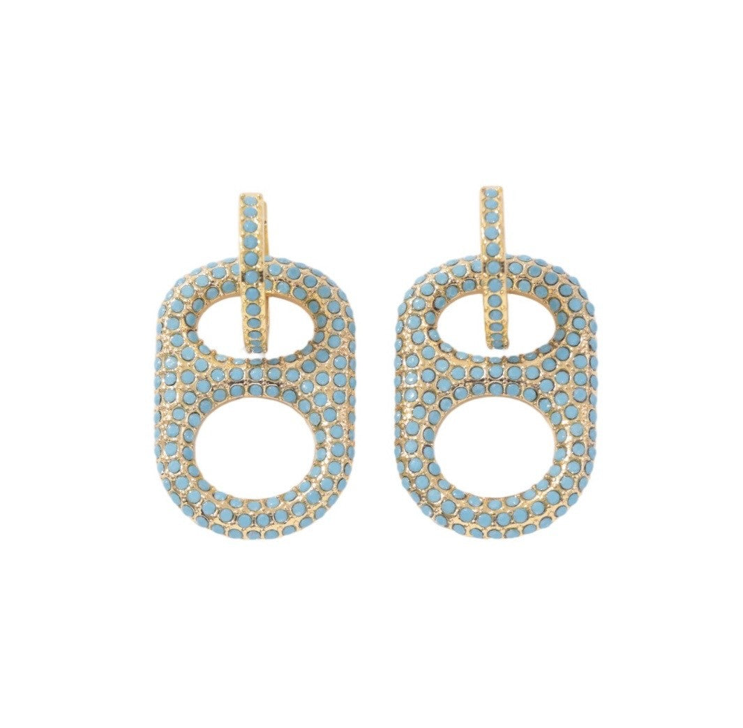 Luxe 18K Gold with Turquoise Stones Pop Tab Huggie Hoop Earrings by Tab~ulous™