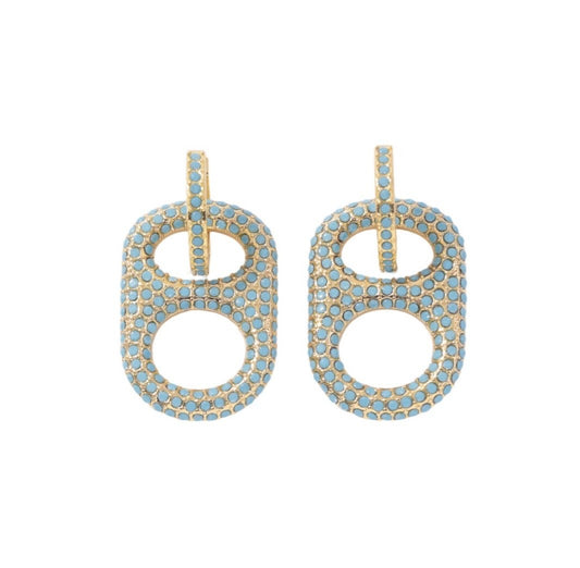 Luxe 18K Gold with Turquoise Stones Pop Tab Huggie Hoop Earrings by Tab~ulous™