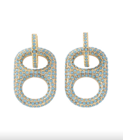 Luxe 18K Gold with Turquoise Stones Pop Tab Huggie Hoop Earrings by Tab~ulous™