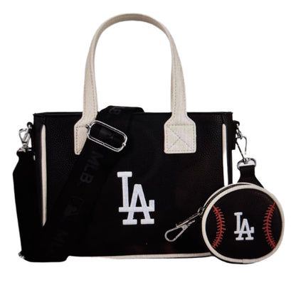 LA Dodger MLB Small Tote Bag with Double Handle and Removable Crossbody Strap and Baseball Coinpurse by Montana West