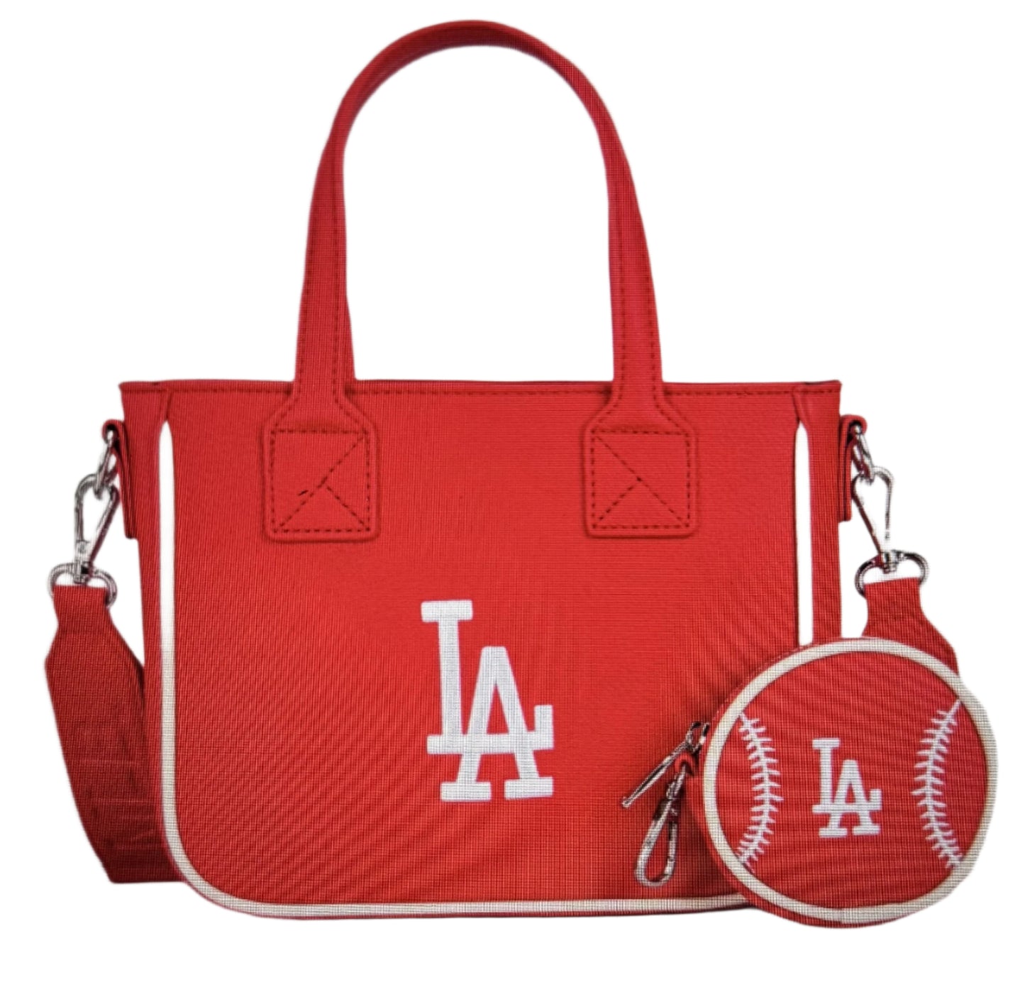 LA Dodger MLB Small Tote Bag with Double Handle and Removable Crossbody Strap and Baseball Coinpurse by Montana West