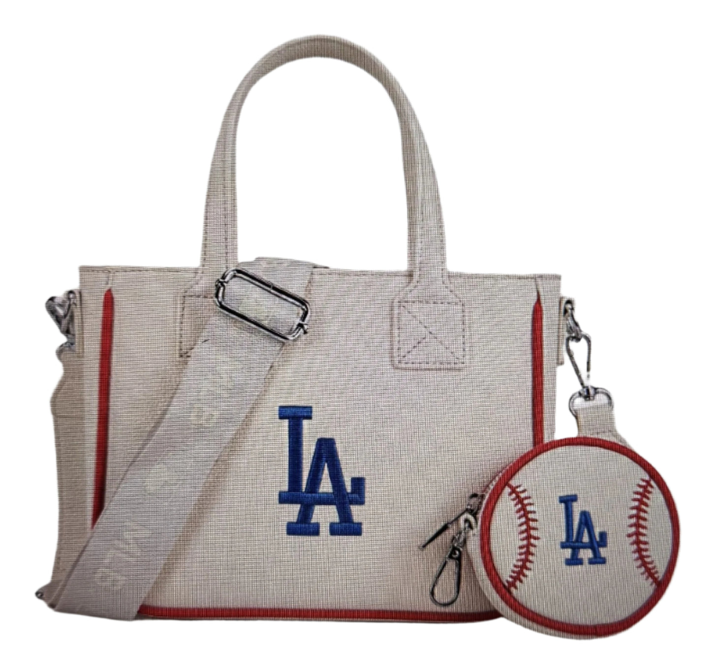 LA Dodger MLB Small Tote Bag with Double Handle and Removable Crossbody Strap and Baseball Coinpurse by Montana West