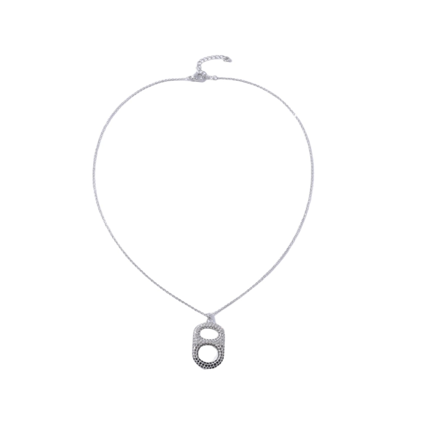 Midnight Glam Ombre Floating Poptab Necklace with black grey clear rhinestones in palladium plated brass extender

