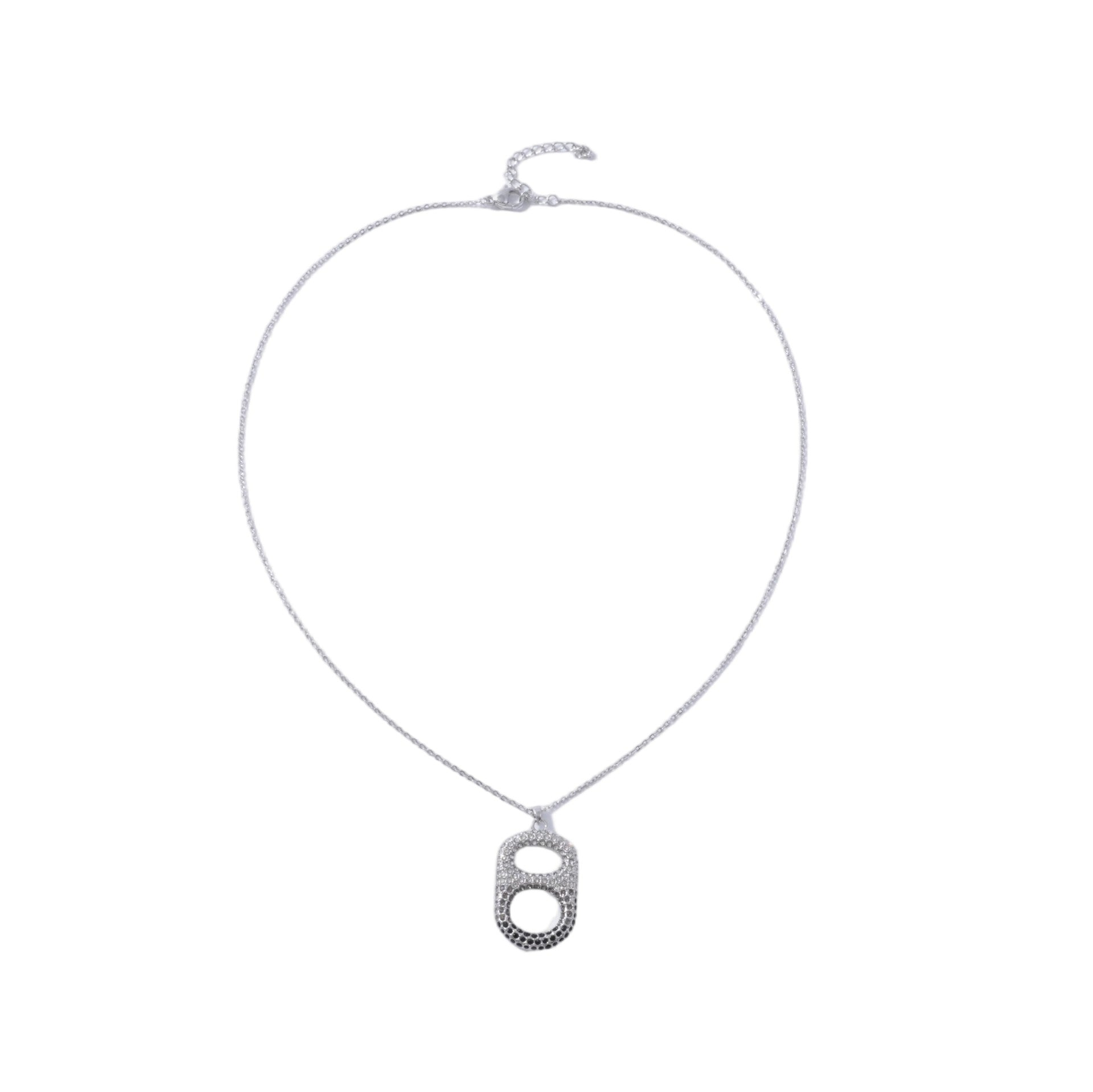 Midnight Glam Ombre Floating Poptab Necklace with black grey clear rhinestones in palladium plated brass extender

