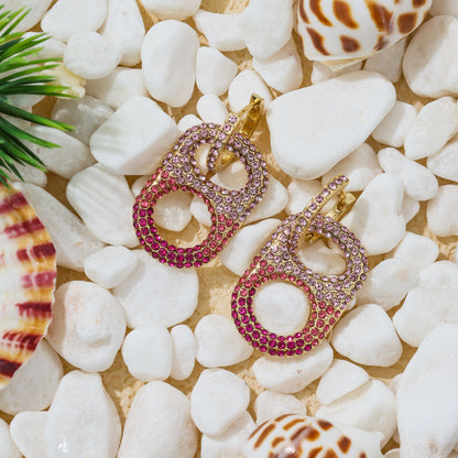 Pop Tab Rhinestone Earrings - Pink Ombre :  Brass and 18K Gold