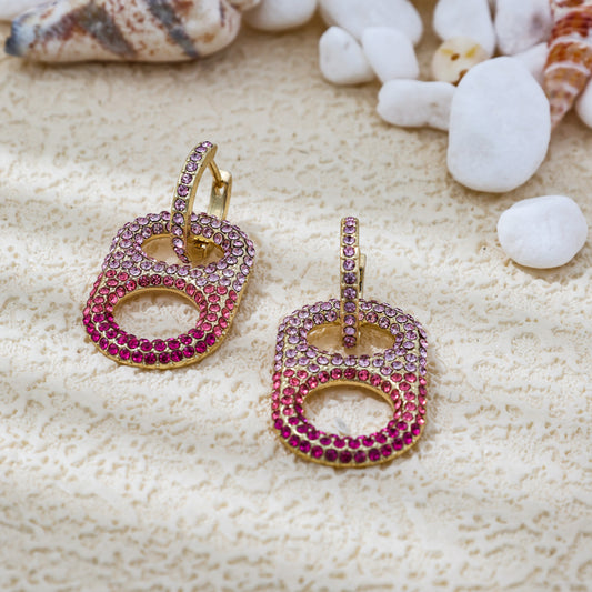 Pop Tab Rhinestone Earrings - Pink Ombre :  Brass and 18K Gold