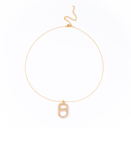 Luxe Sun Kissed Gold Floating Pop Tab Pendant Necklace  18K Gold Coated Brass, All Clear Rhinestones poptab