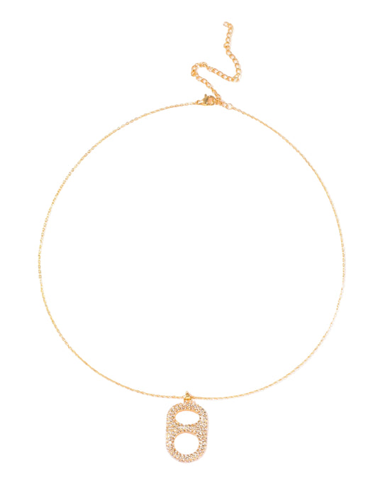 Luxe Sun Kissed Gold Floating Pop Tab Pendant Necklace  18K Gold Coated Brass, All Clear Rhinestones poptab