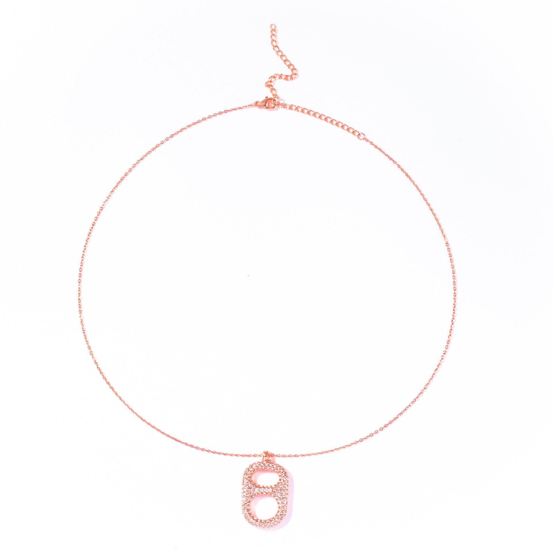 Luxe Rose Crush Floating Poptab Pendant Necklace front view with clear rhinestones