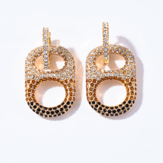 Coastal Ember Ombre Pop Tab Earrings 18K Gold Plated Brass, Black, Gold and Clear Rhinestones poptab