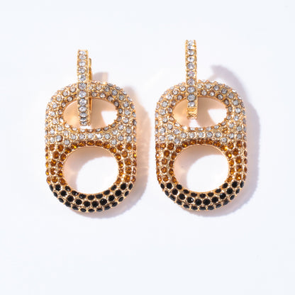 Coastal Ember Ombre Pop Tab Earrings 18K Gold Plated Brass, Black, Gold and Clear Rhinestones poptab