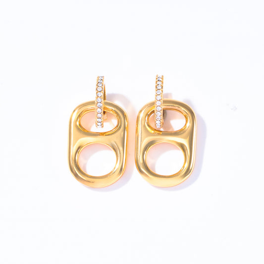 sun kissed pop tab earring 18k gold on copper huggie hoop with rhinestone