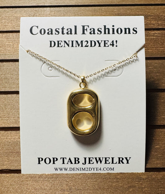 sun kissed pop tab close up of charm gold with chain link on product card
