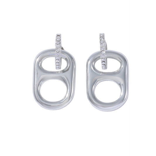 silvver crush matching Classic Poptab and Rhinestone Huggie Silver Hoop Earrings - silver charm 