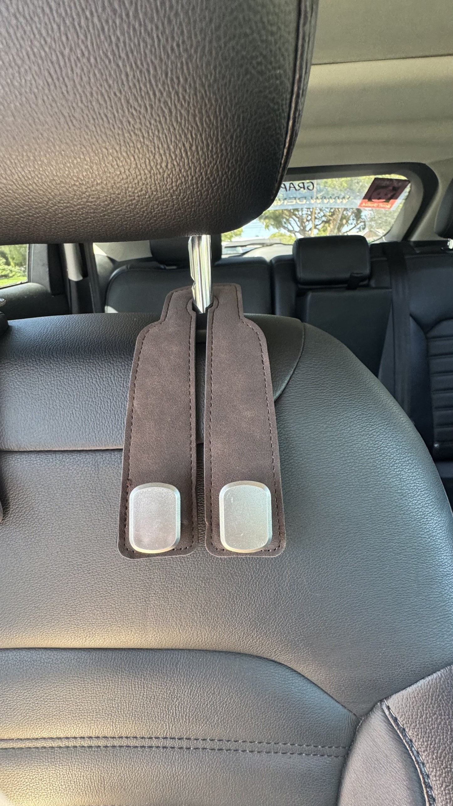 The Purse Perch™ | Leather or Suede Car Headrest Hook & Phone Holder in Black, Brown or Gray
