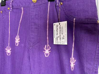 Spider and Web Spooky Halloween Hand Bleached Straight Leg Tapered Leg with Zipper and Gold Hardware Purple Iman Jeans Size 16  Womenswear Bottom Super Stretch