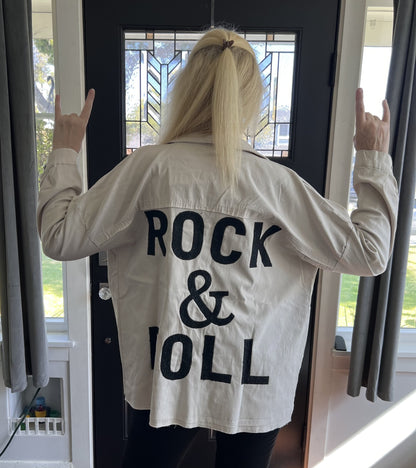 Rock & Roll Beige Long Sleeved Jacket ~ Slightly Oversized, Stretch Cuffed / Rolled with Collar & Button Front ~ ITOO