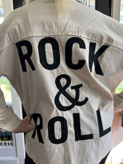 Rock & Roll Beige Long Sleeved Jacket ~ Slightly Oversized, Stretch Cuffed / Rolled with Collar & Button Front ~ ITOO