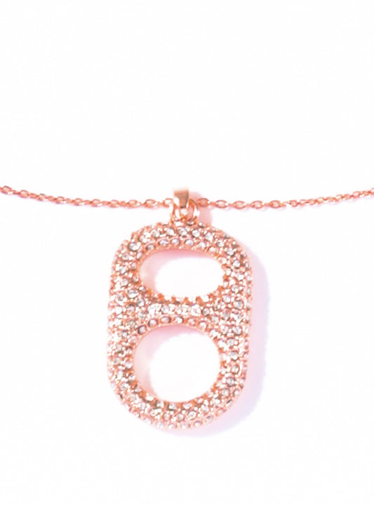 Luxe Rose Gold Floating Pop Tab Pendant Necklace Rose Gold Coated Brass, All Clear Rhinestones on Front poptab