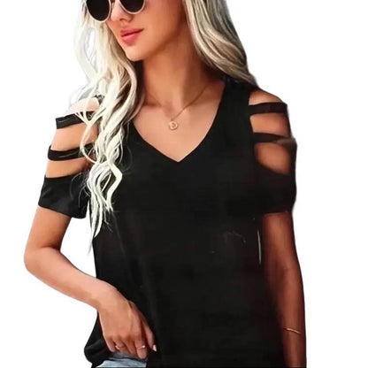 Short Sleeved Cold Shoulder with Cutouts ~ Black Top