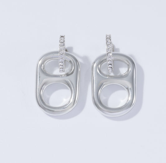 Luxe Cornflower Blue Rhinestones with Palladium (Silver) Pop Tab Huggie Hoop Earrings by Tab~ulous™