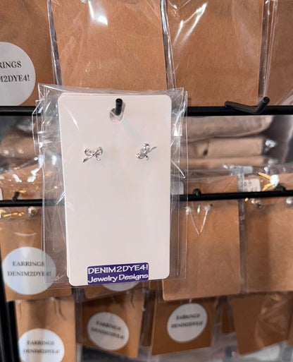 Dainty brass bow stud earrings in gold or silver with silicone backs – hypoallergenic, lightweight, and perfect for gifting