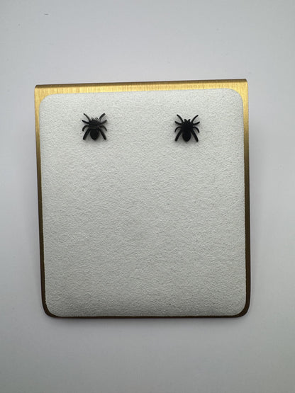 Spider Stainless Steel Post Earrings Jet Black Warm Gold Cool Silver Hypoallergenic Tarnish Resistant Jewelry Halloween Ready