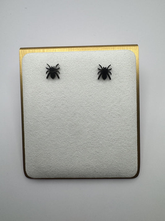 Spider Stainless Steel Post Earrings Jet Black Warm Gold Cool Silver Hypoallergenic Tarnish Resistant Jewelry Halloween Ready