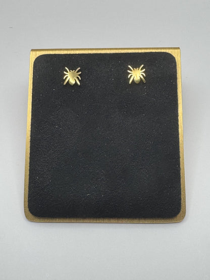 Spider Stainless Steel Post Earrings Jet Black Warm Gold Cool Silver Hypoallergenic Tarnish Resistant Jewelry Halloween Ready