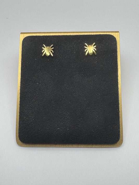 Spider Stainless Steel Post Earrings Jet Black Warm Gold Cool Silver Hypoallergenic Tarnish Resistant Jewelry Halloween Ready